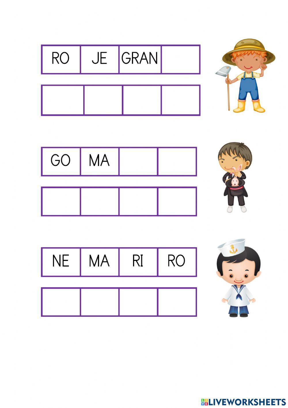 Ordena las sílabas de las profesiones