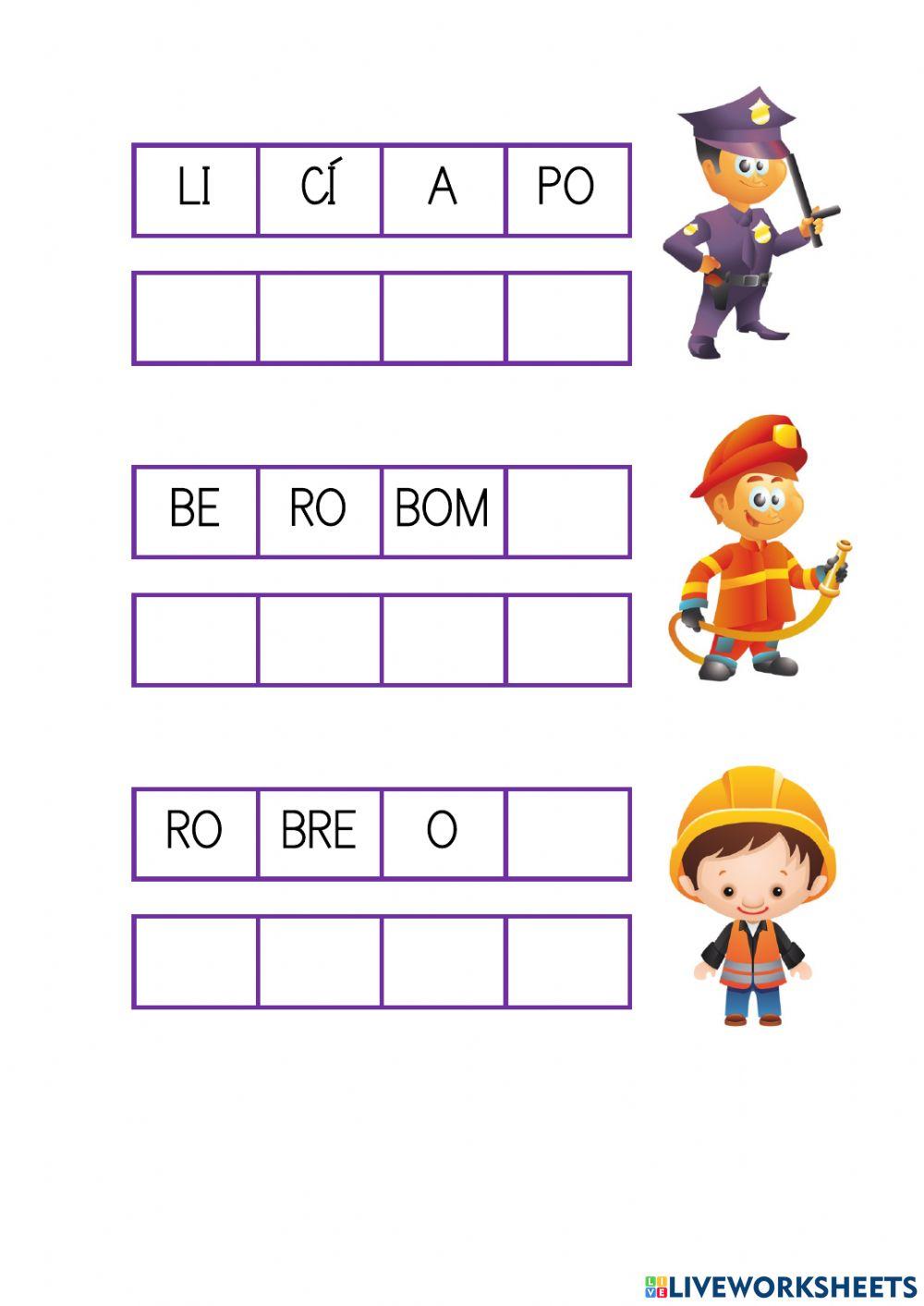 Ordena las sílabas de las profesiones