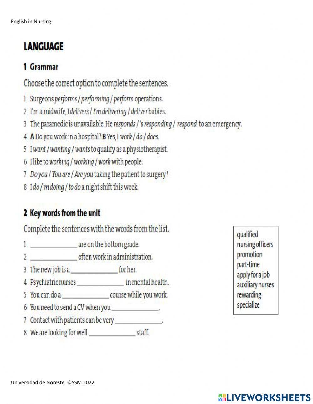 Nursing 1 - Grammar