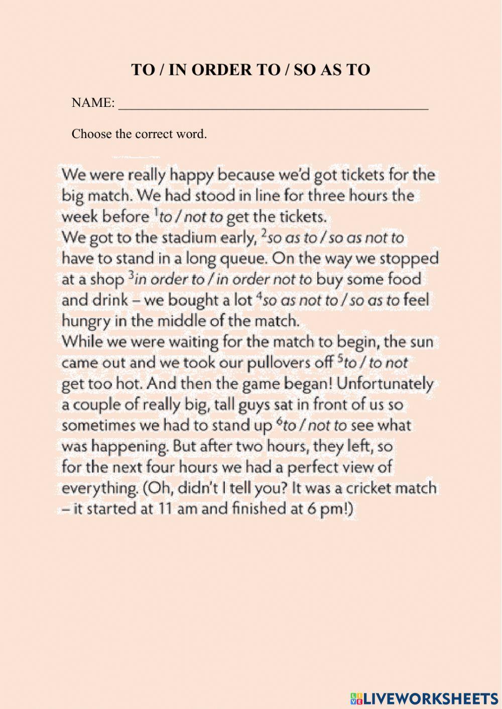 To - in order to - so as to