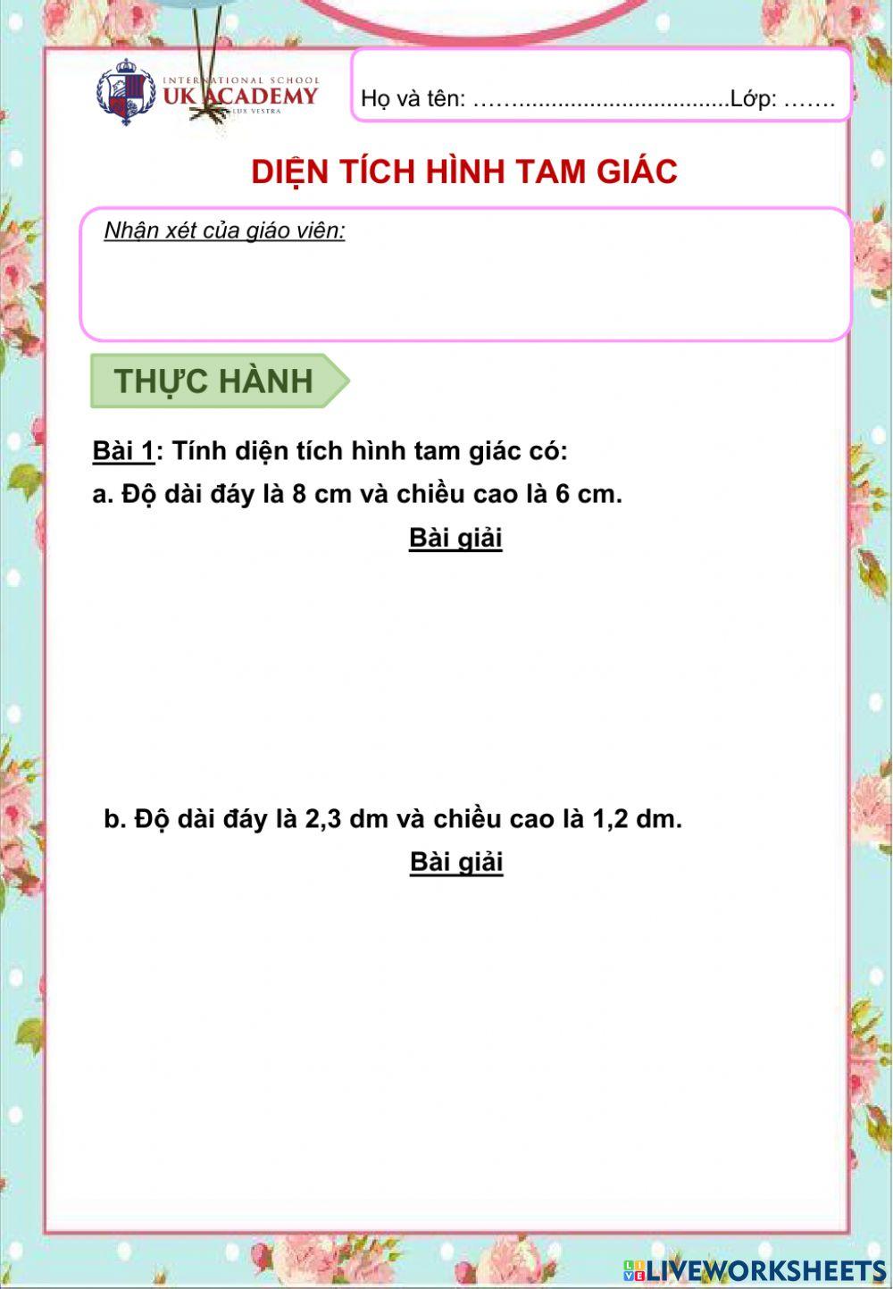 Toán 5 - Diện tích hình tam giác
