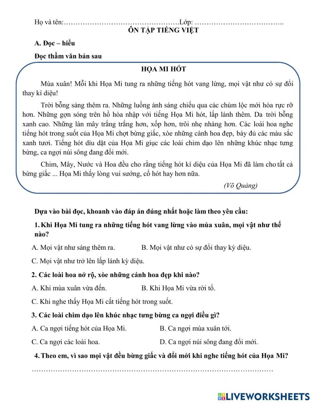 Tiếng Việt lớp 2 - Tuần 18.2