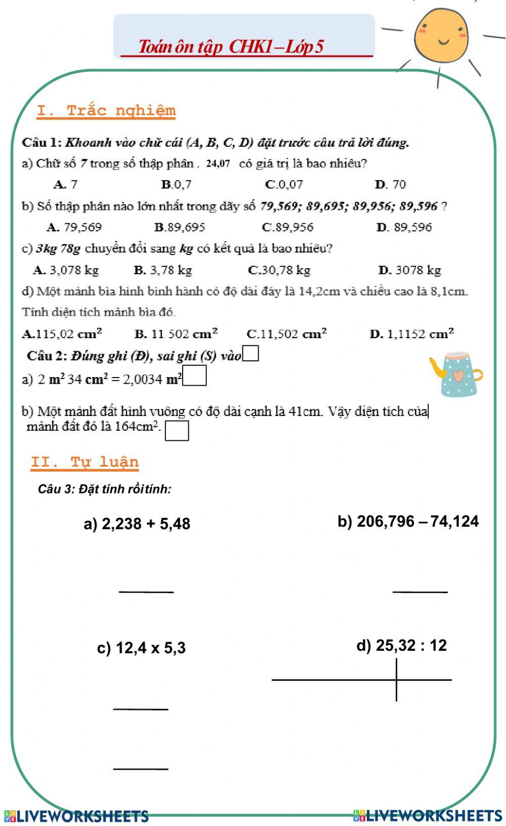 Toán về nhà thứ 4 (19 -1)