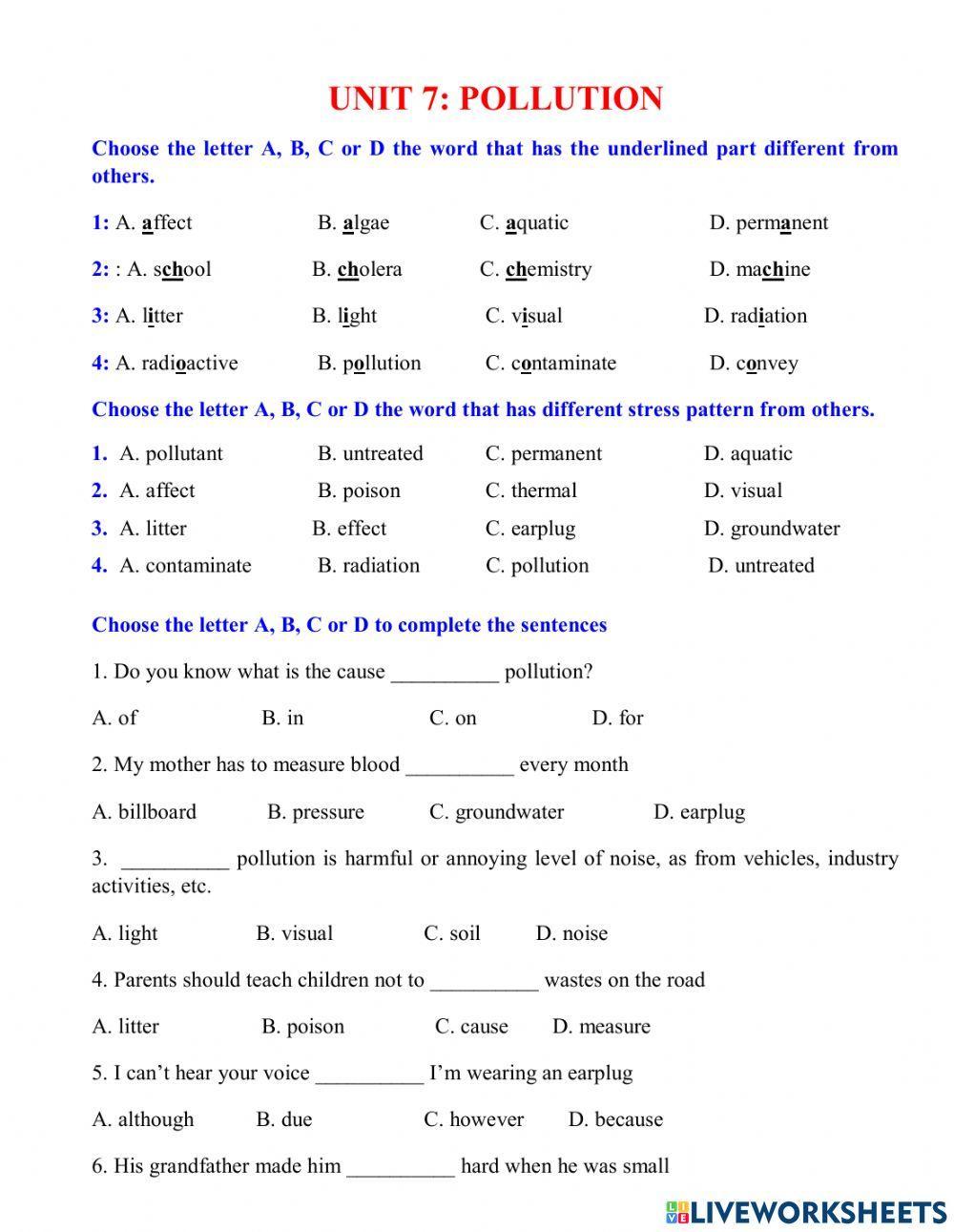 Grade 7 Unit 7 Pollution