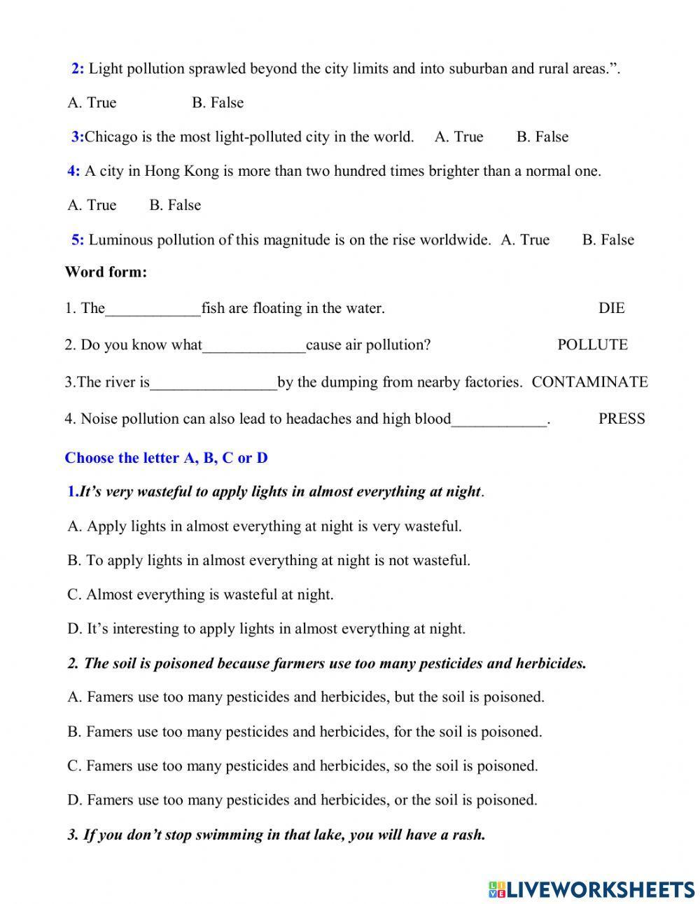 Grade 7 Unit 7 Pollution