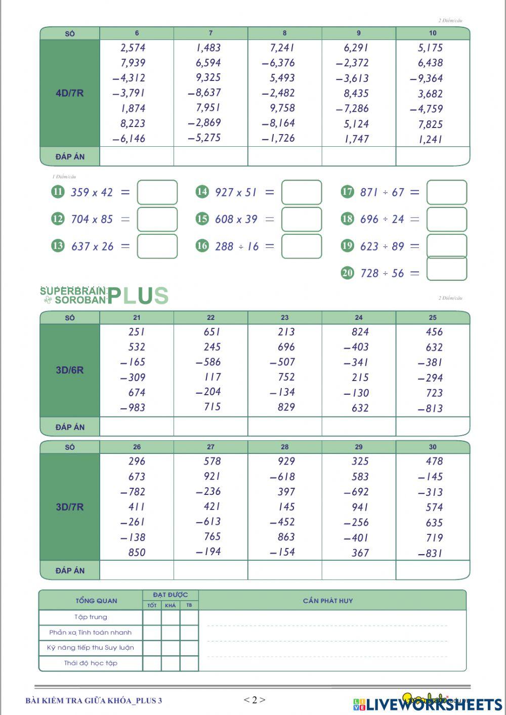 Bài kiểm tra giữa khóa plus 3