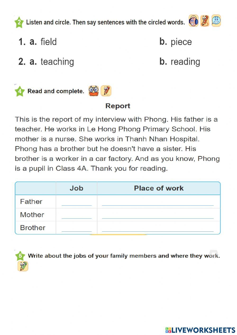 Grade 4 Unit 12 What Does Your Father Do Lesson 3 Online Exercise Grade 4 Unit 12 What Does Your Father Do Lesson 3 Online Exercise