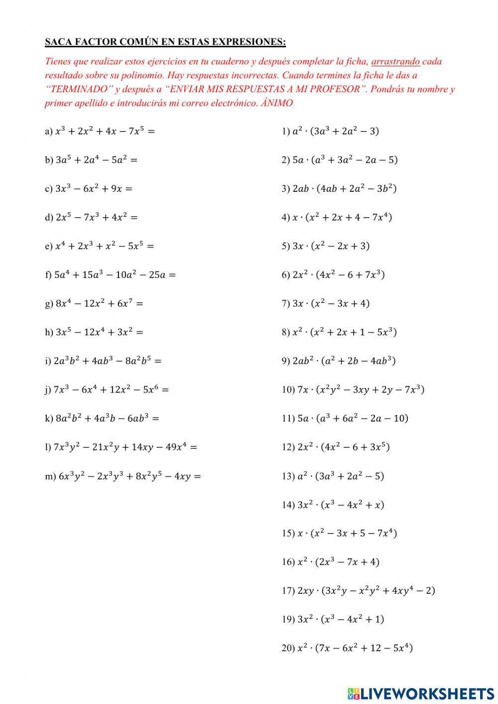 Factor común en polinomios