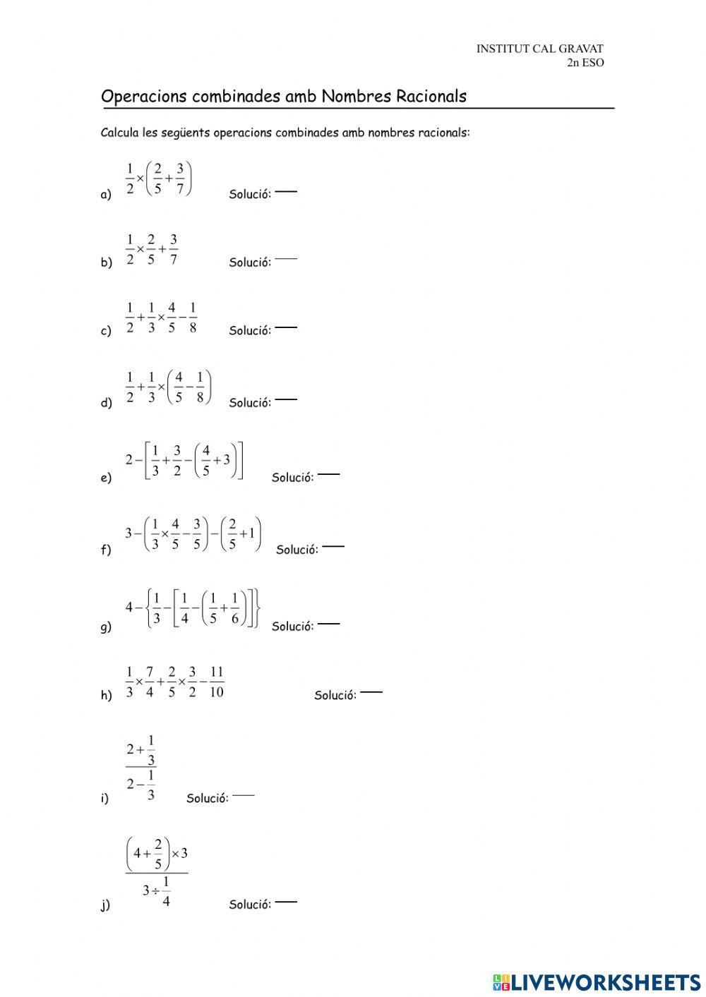 Operacions combinades amb Nombres Racionals