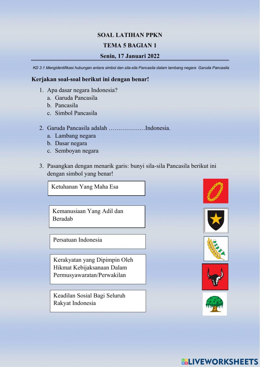 Latihan soal ppkn tema 5 bag 1