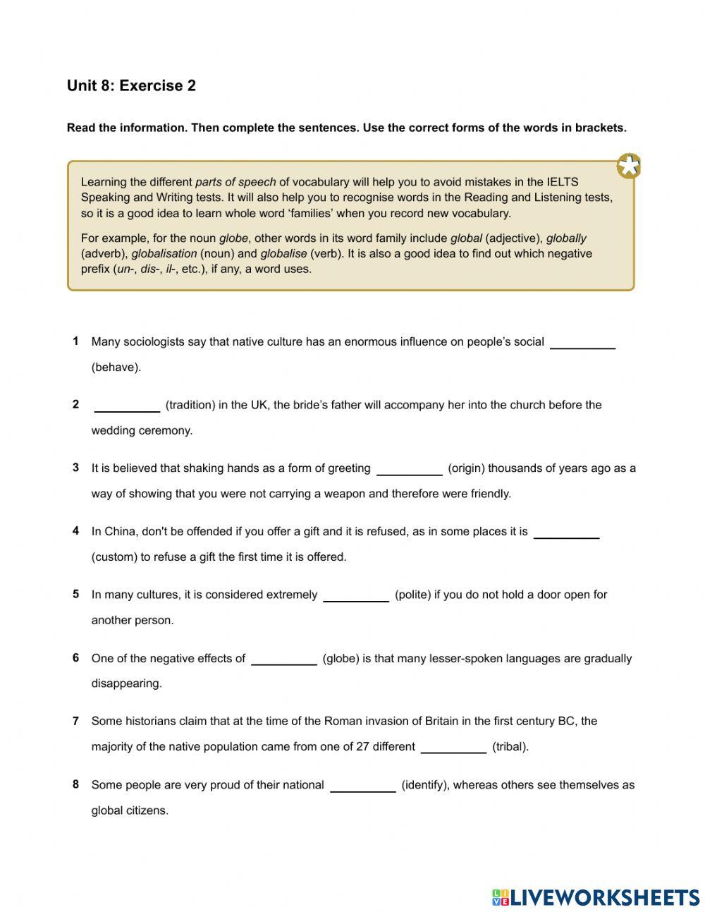 Mindset IELTS 3 - Grammar & Vocabulary Skills Modules - Unit 8 Ex2
