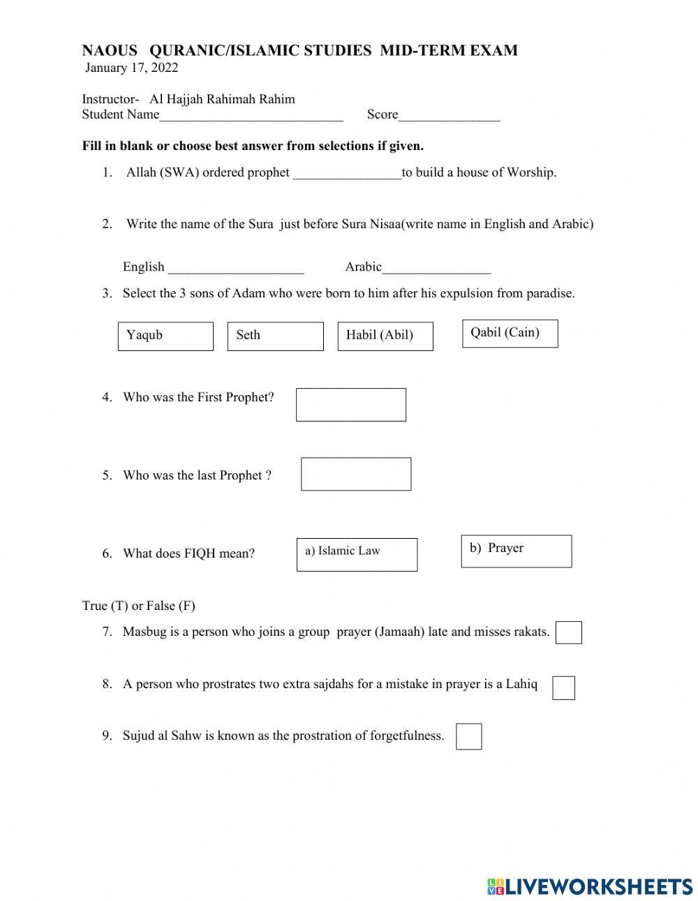 Mid-term Quranic-Islamic Studies