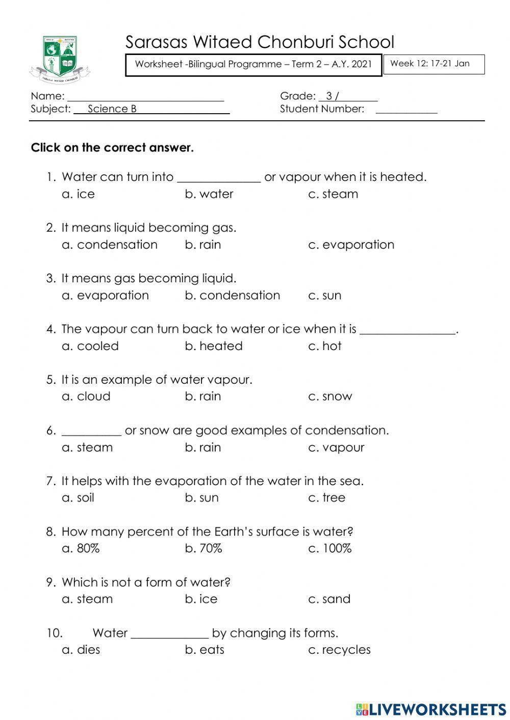 Water Cycle exercise for 3 Live Worksheets