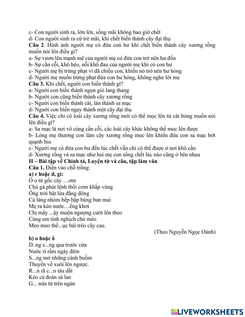 phiếu bài tập cuối tuần tiếng việt 5 tuần 20