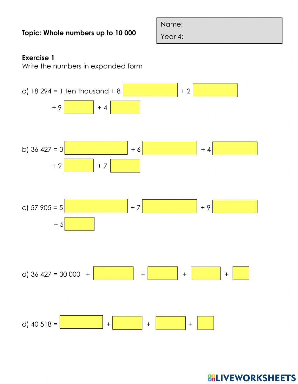 Whole numbers up to 100 000 worksheet Live Worksheets