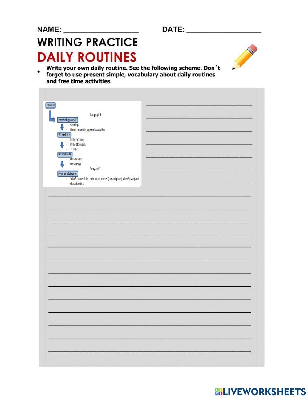 Writing my daily routine online exercise for live worksheets