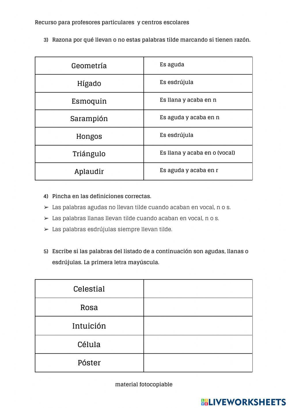 Palabras agudas, llanas y esdrújulas