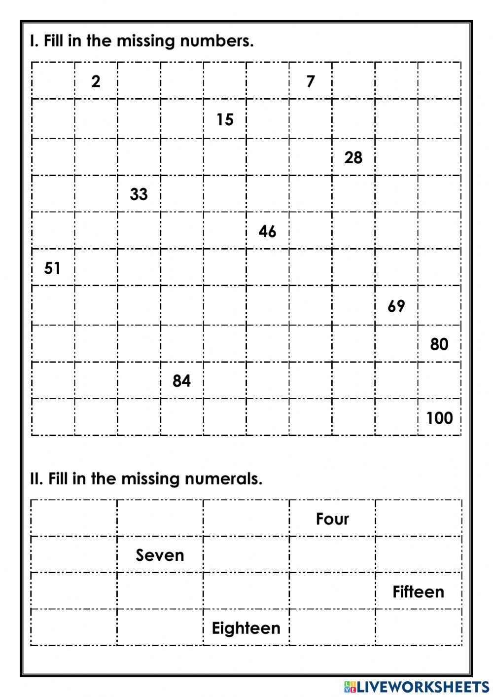 Numbers online exercise for 2 live worksheets