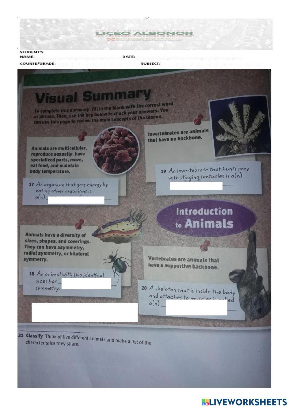 Characteristics that animals share Characteristics that animals share