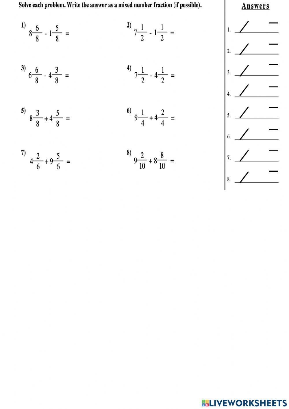 FRACTIONS Concept, equivalents, reducing, add and subtract with same denominator