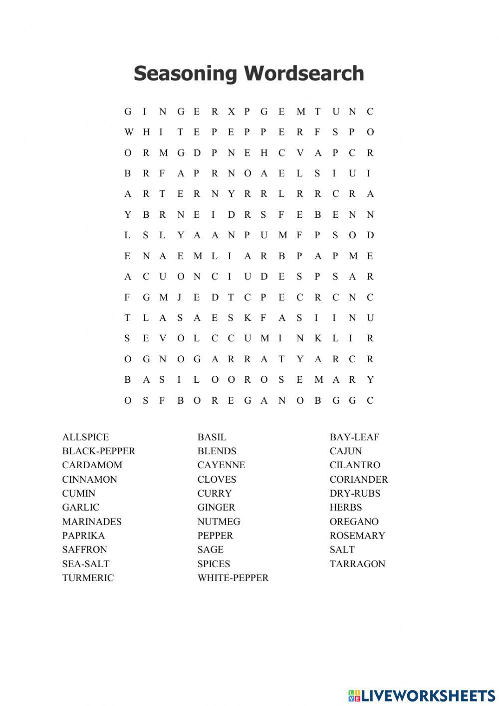 Seasoning Wordsearch