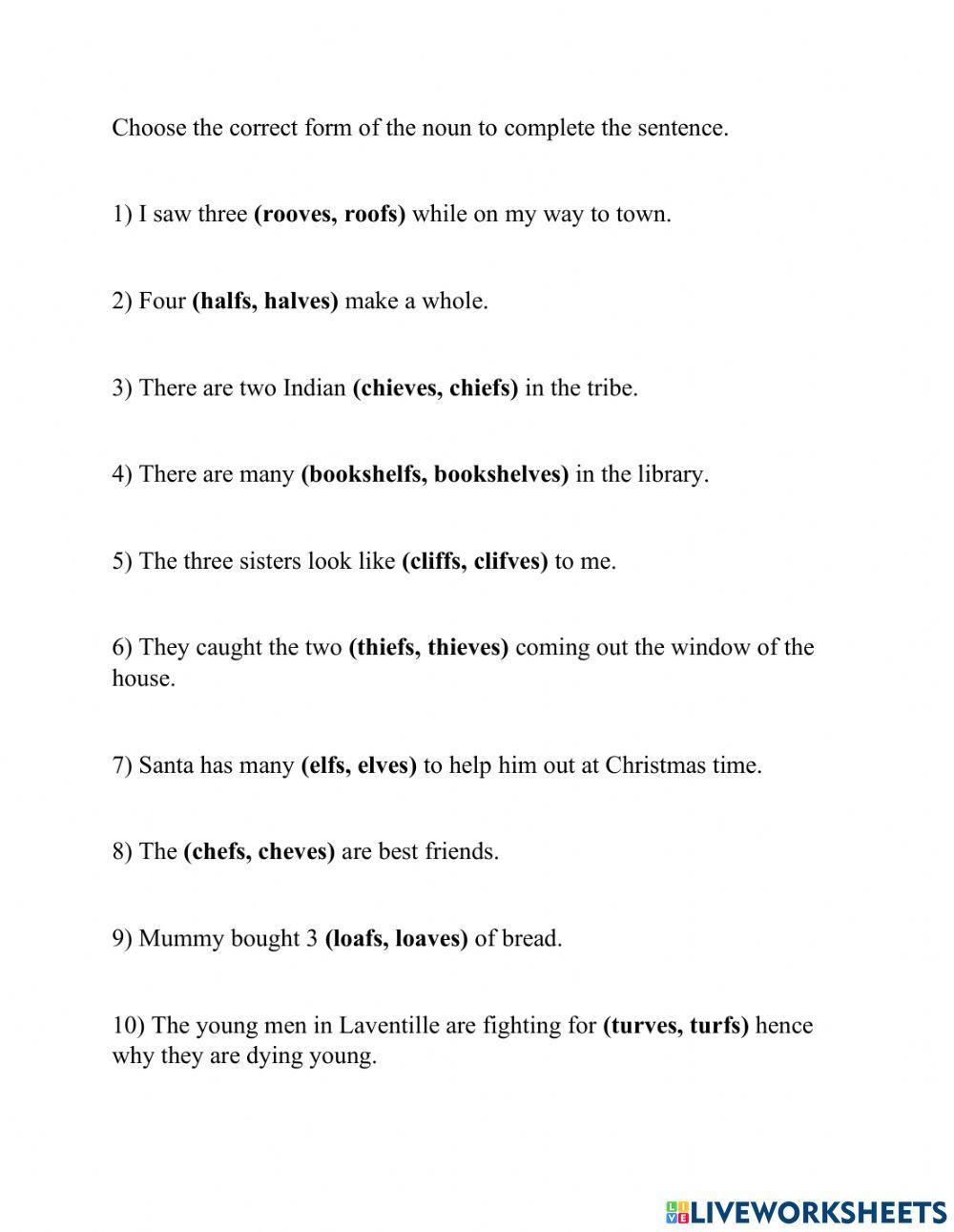 Plural Nouns within sentences