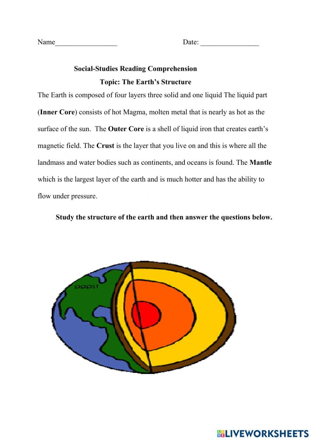 The Earth's Structure online exercise for Live Worksheets