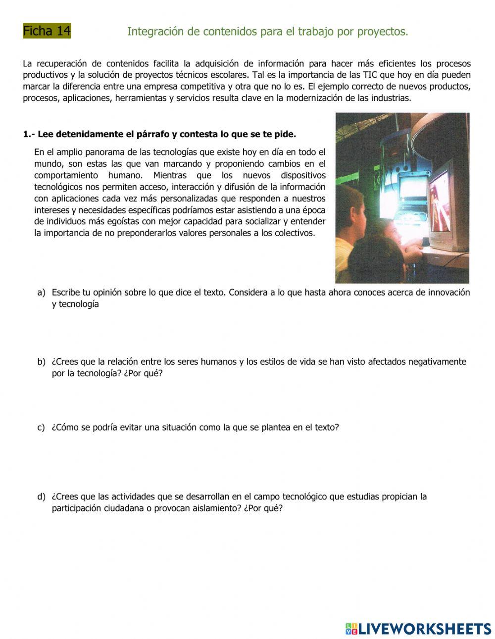 1.4 el uso de los conocimientos tecnicos y de las tic