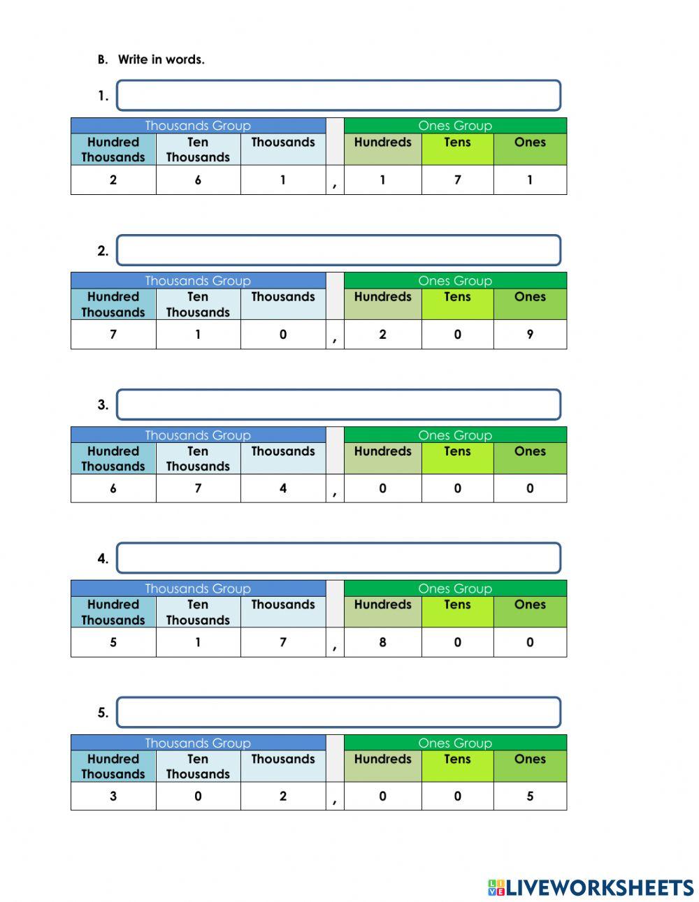 Read and write numbers in words and symbols