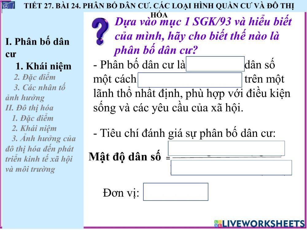 Địa 10 Bài 24. Phân bố dân cư