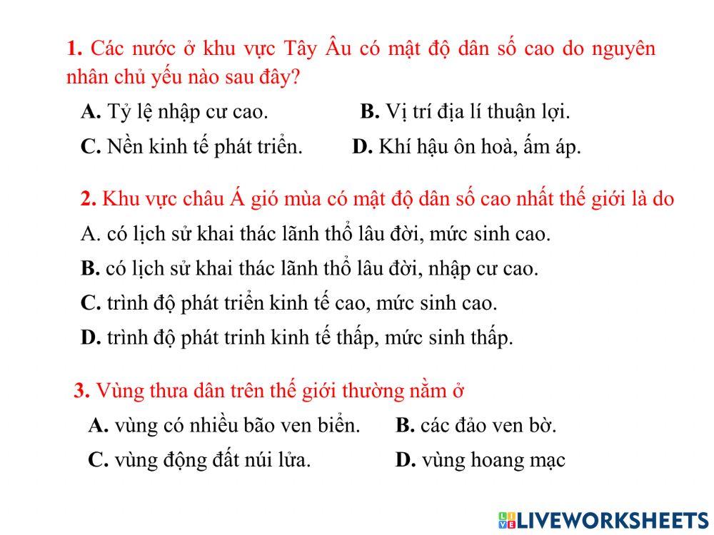 Địa 10 Bài 24. Phân bố dân cư