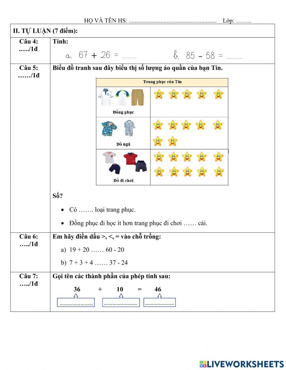 Ôn toán cuối kì 1
