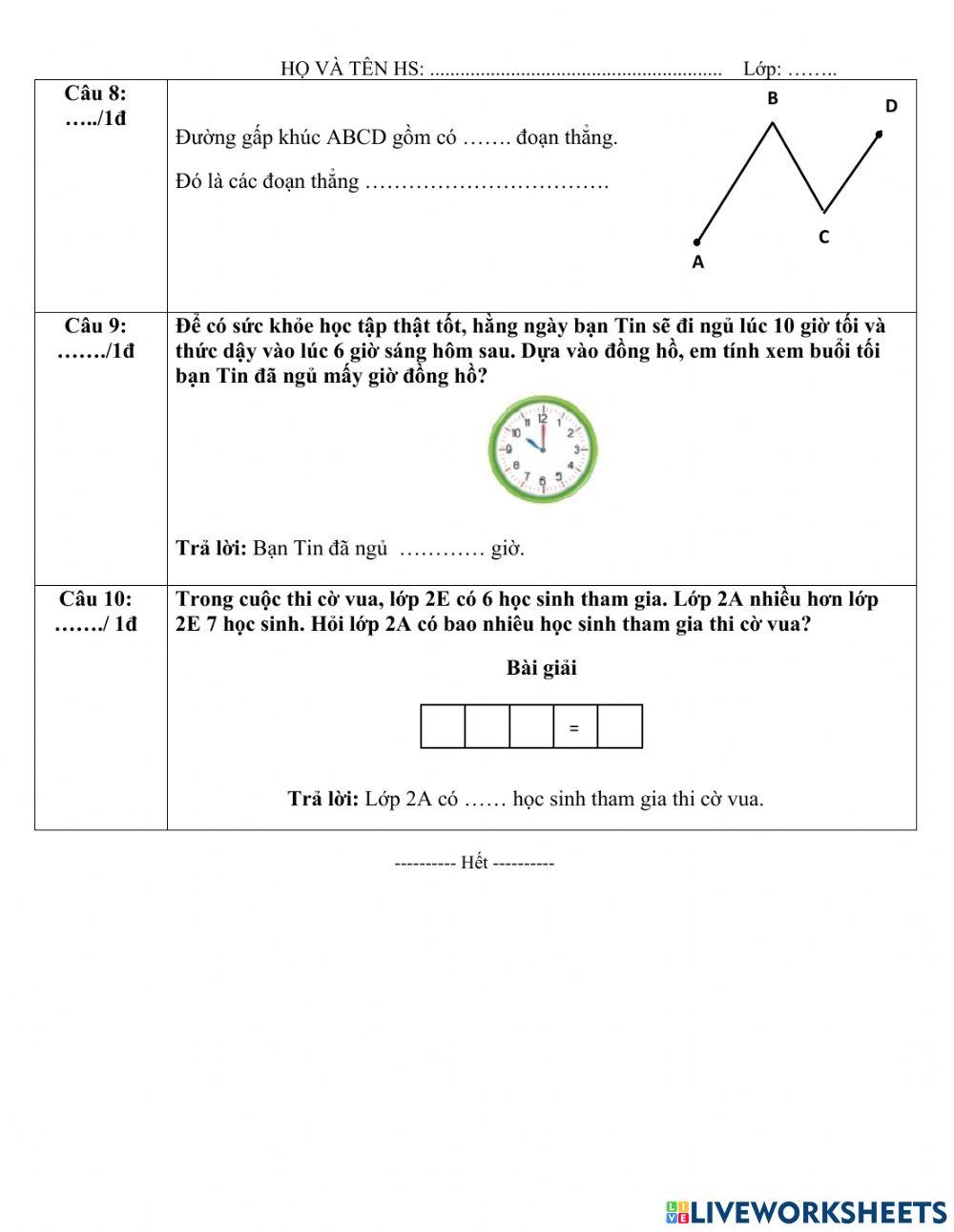 Ôn toán cuối kì 1