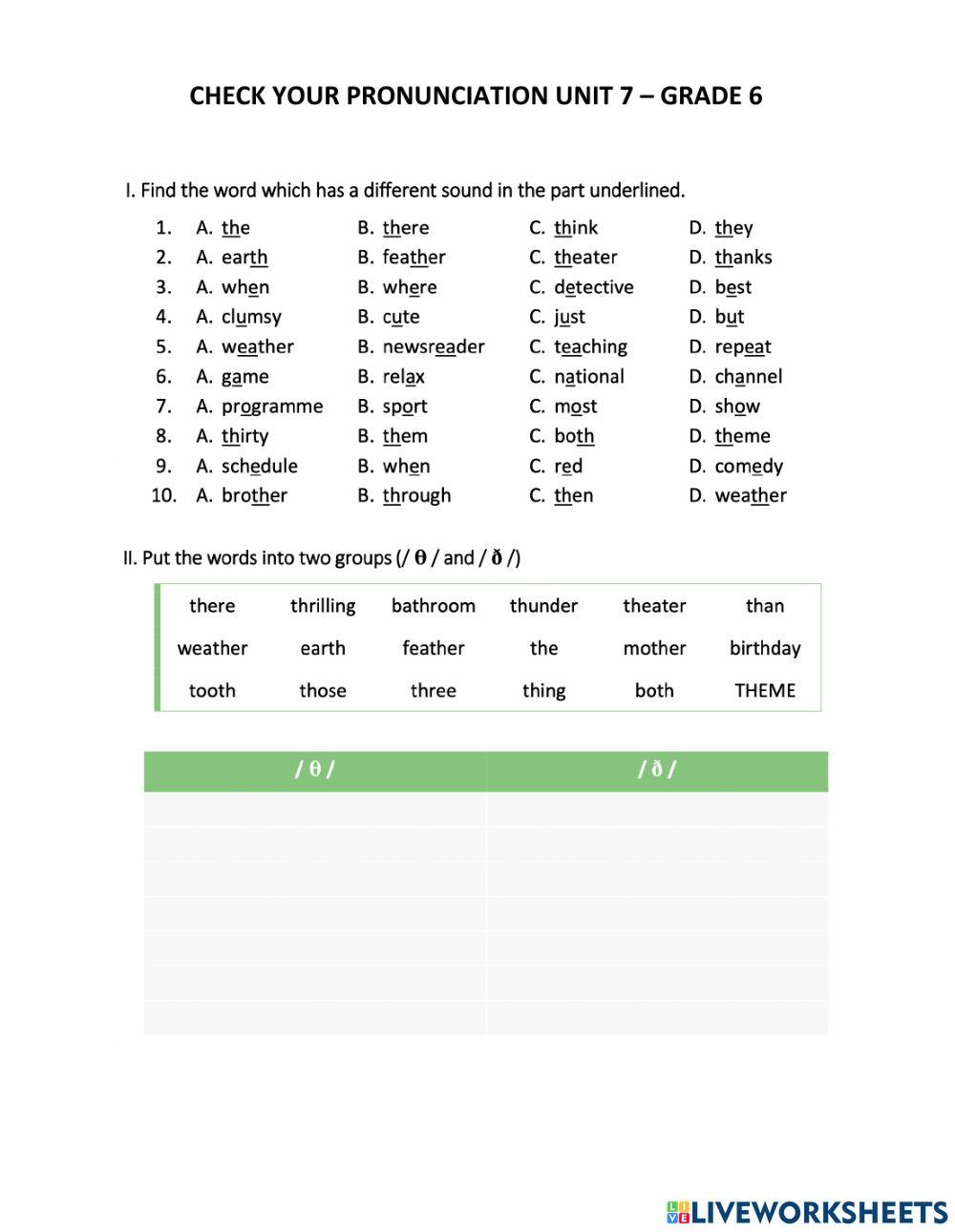 Check your pronunciation unit 7 - grade 6