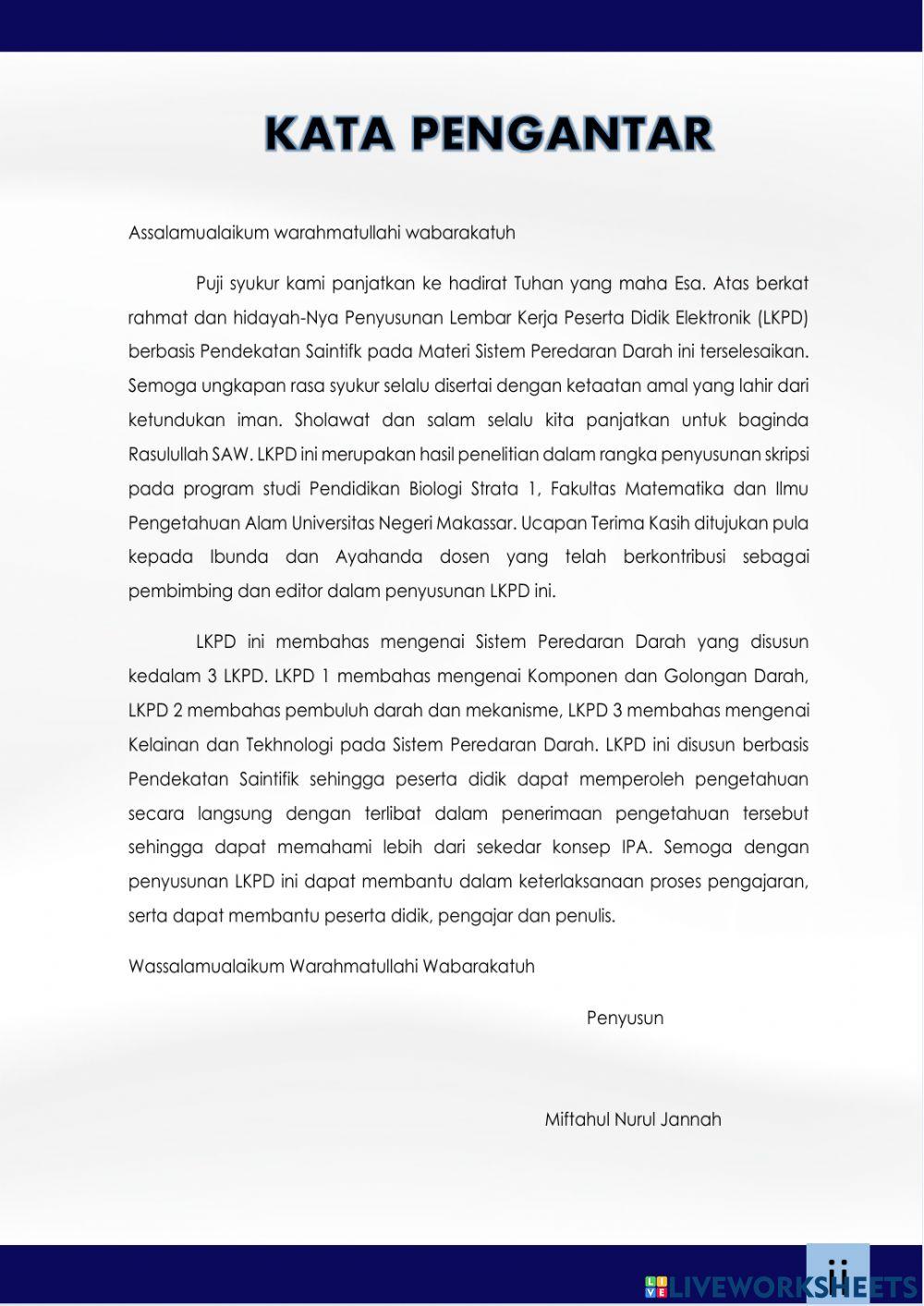 Lembar Kerja Peserta Didik berbasis Pendekatan Saintifik pada Materi Sistem Peredran Darah