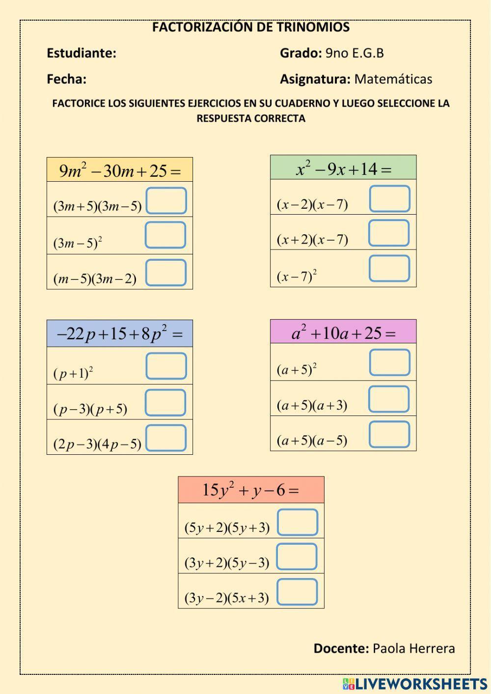 Factorización de trinomios