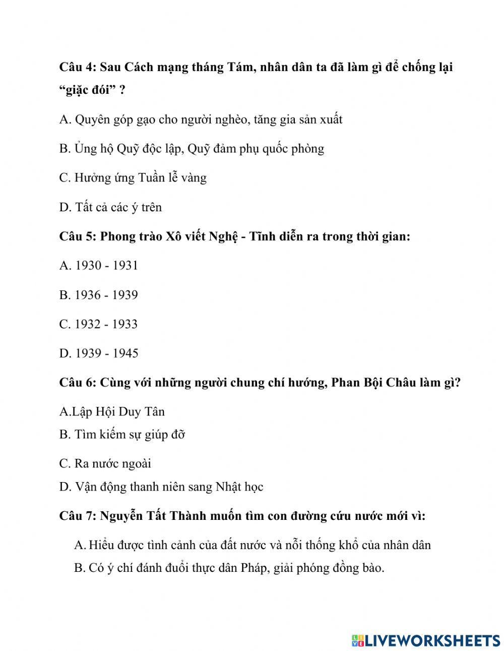 Lịch sử-Địa lí ôn tập cuối kì 1