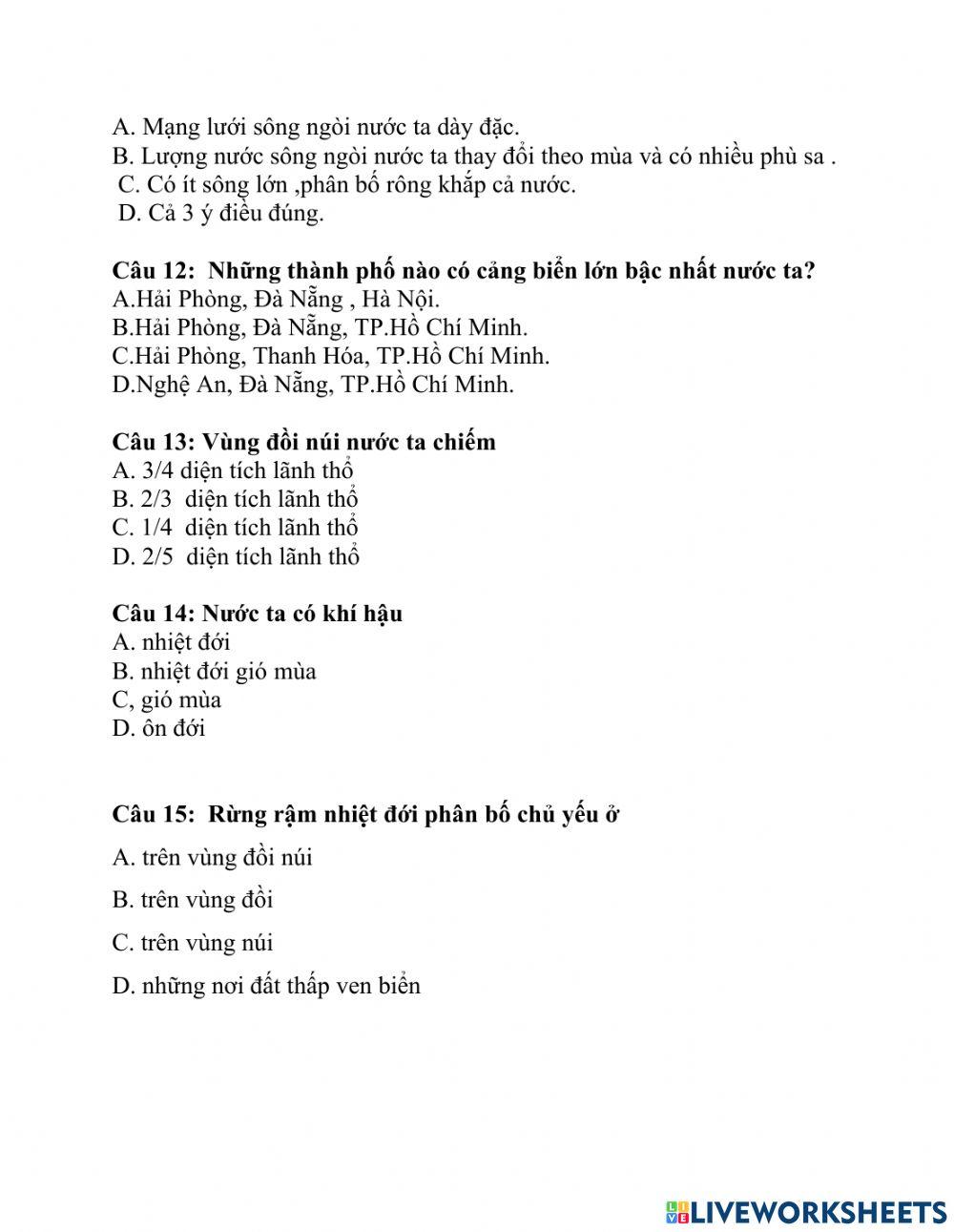 Lịch sử-Địa lí ôn tập cuối kì 1