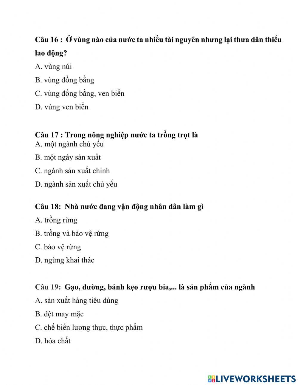 Lịch sử-Địa lí ôn tập cuối kì 1