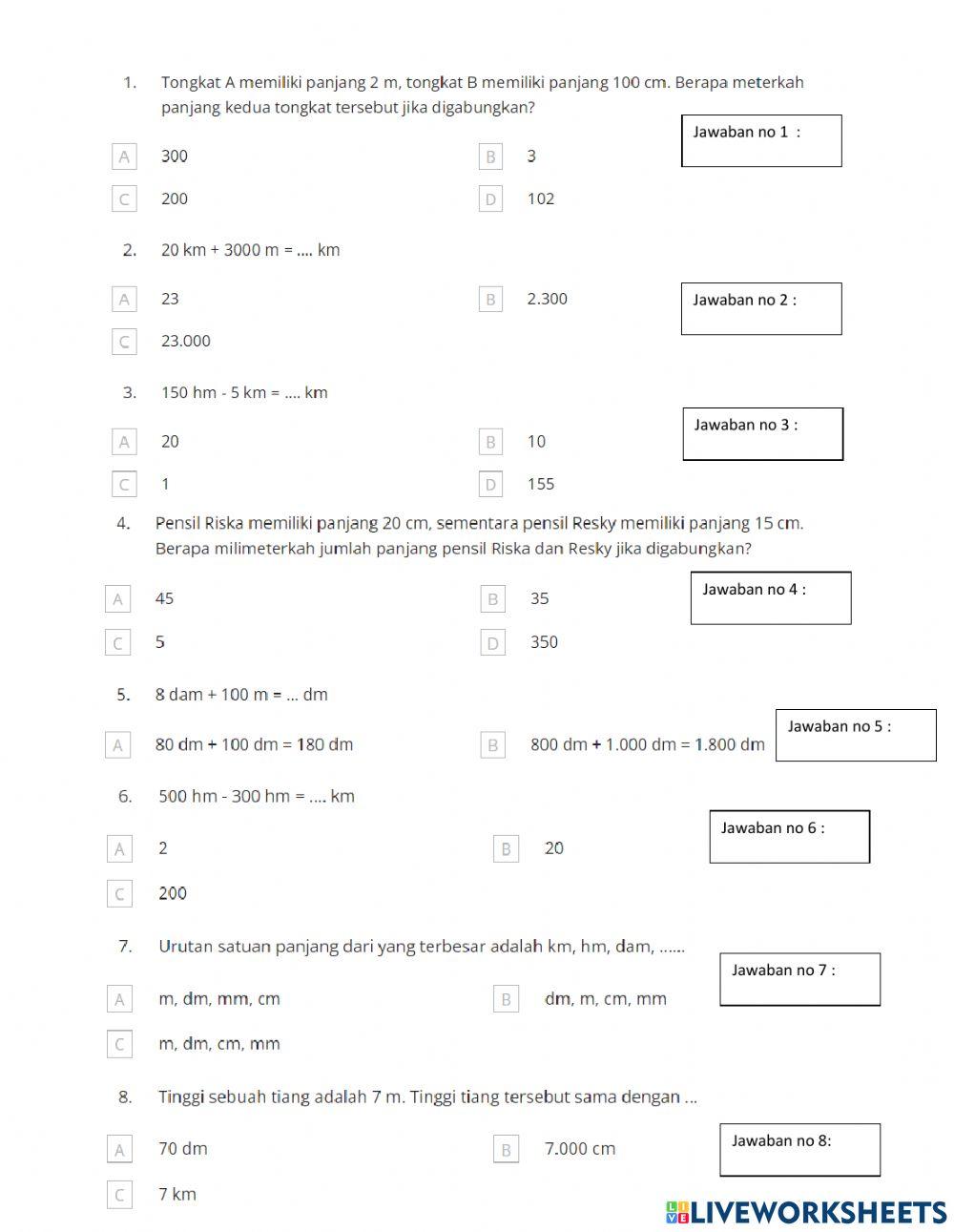 Operasi hitung pengukuran panjang