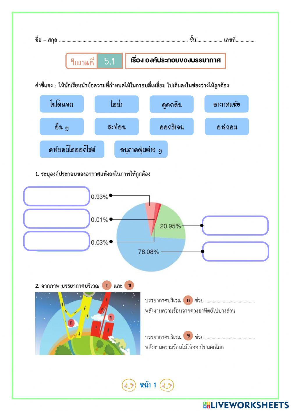 ใบงานที่ 5.1 เรื่ององค์ประกอบของบรรยากาศ