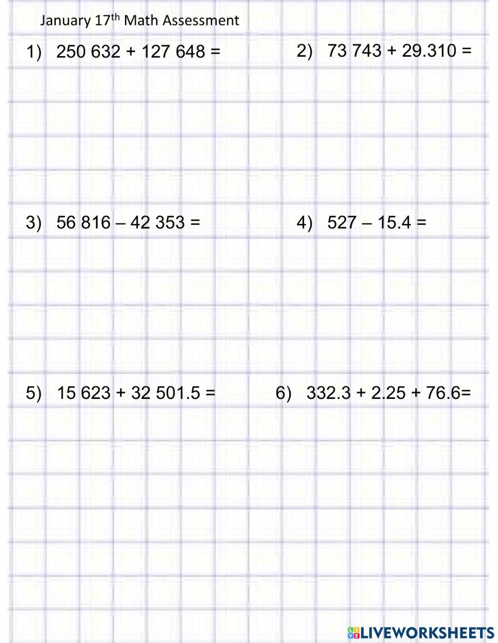 Addition and Subtraction Assessment