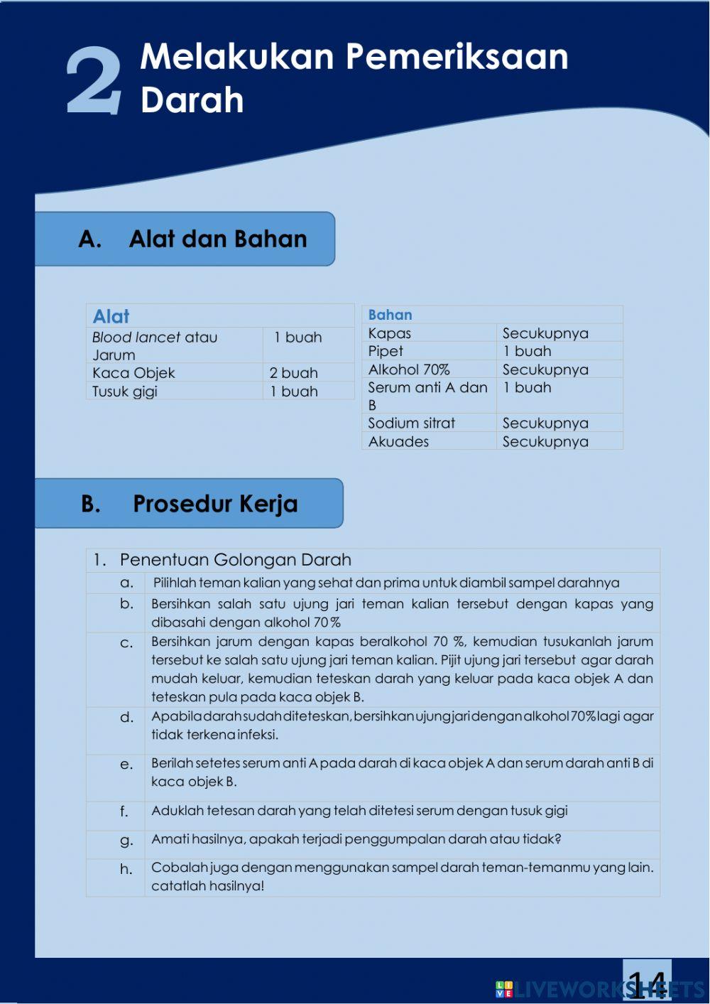 LKPD 2 Penggolongan dan Pembekuan Darah