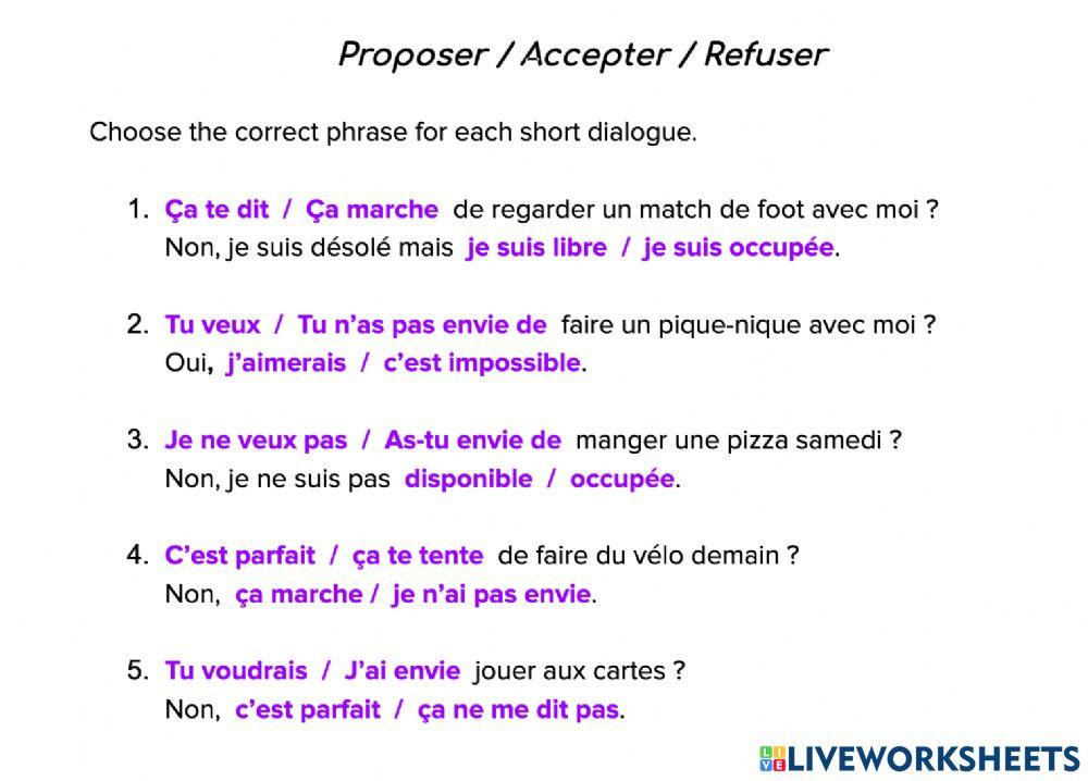 Proposer, accepter, refuser 