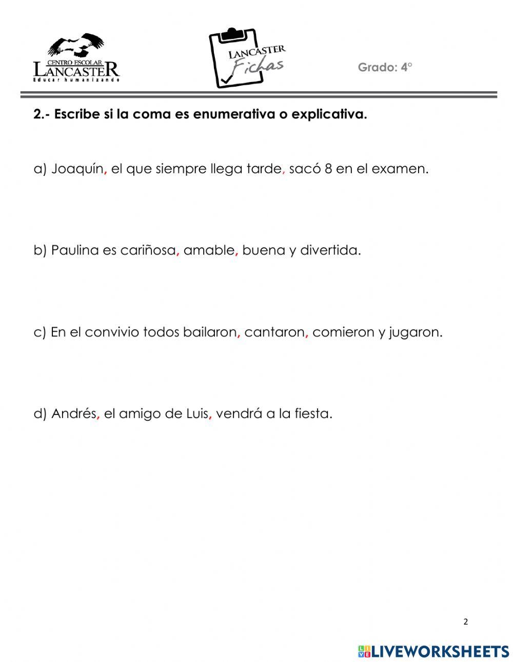 Ficha de uso de comas