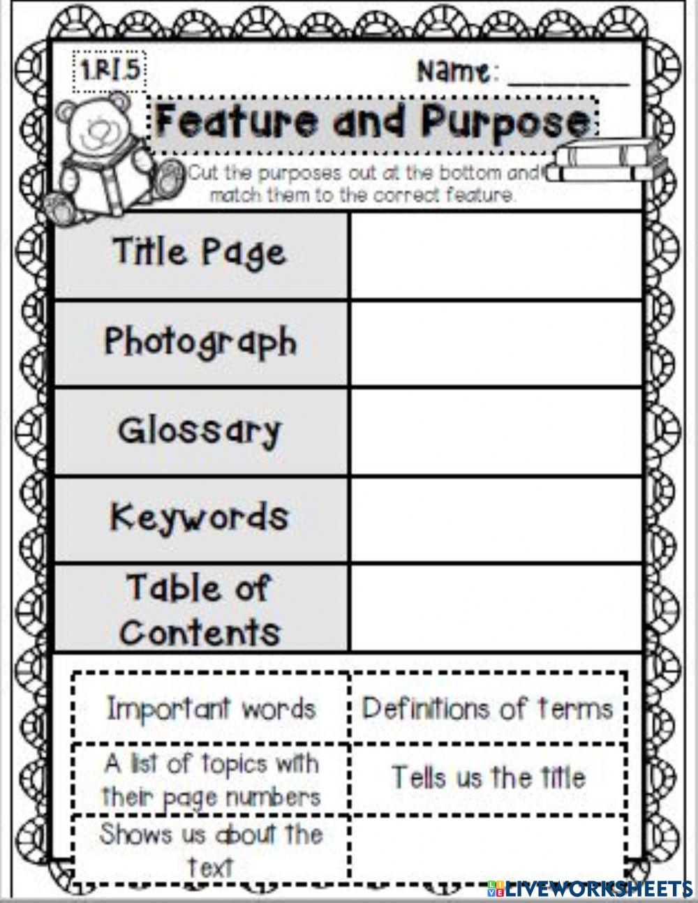 Text Features worksheet 1 online exercise for Live Worksheets