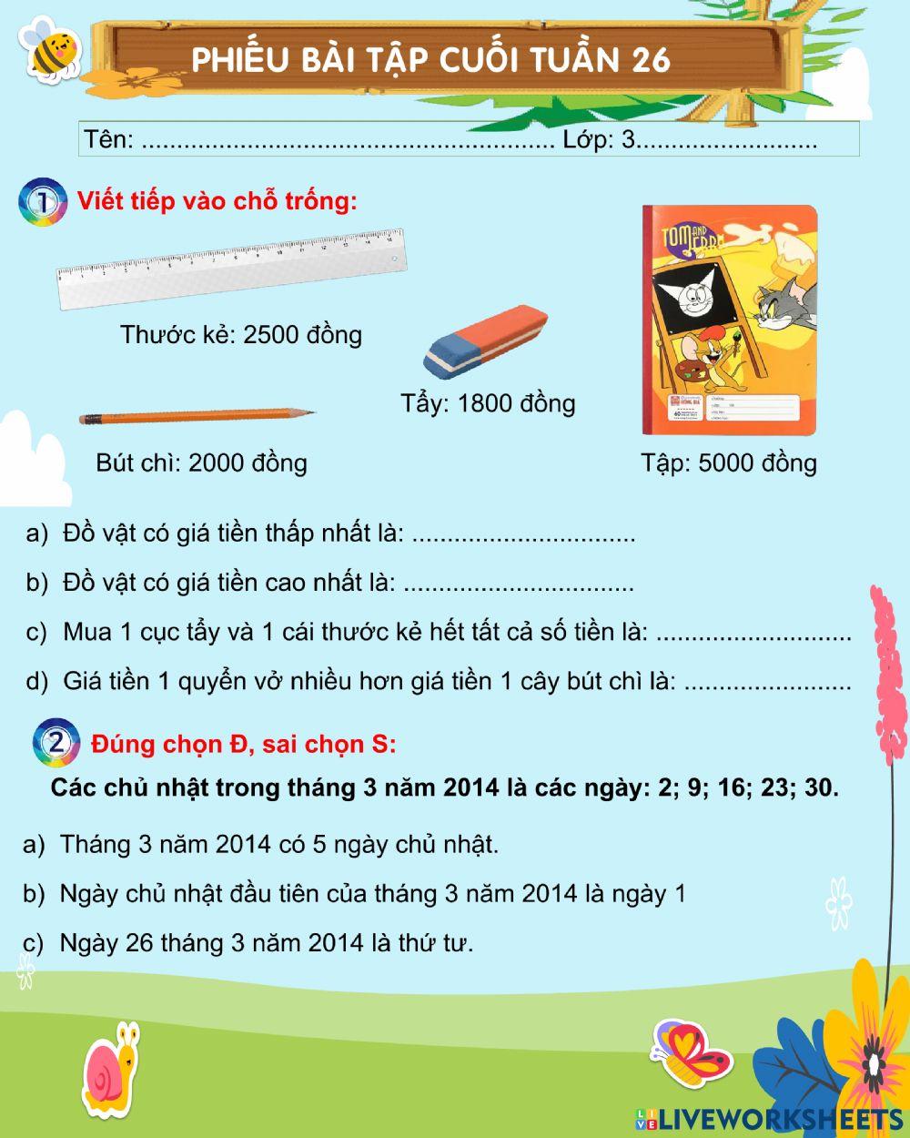 Bài tập cuối tuần 26