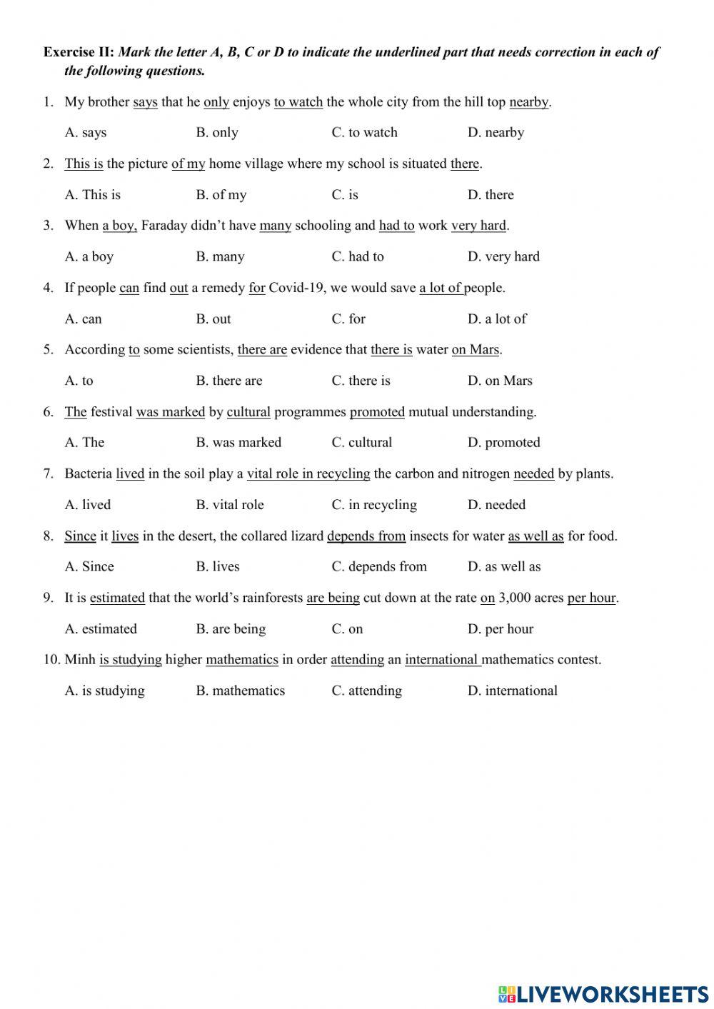 Chữa lỗi sai 2  - Grade 9