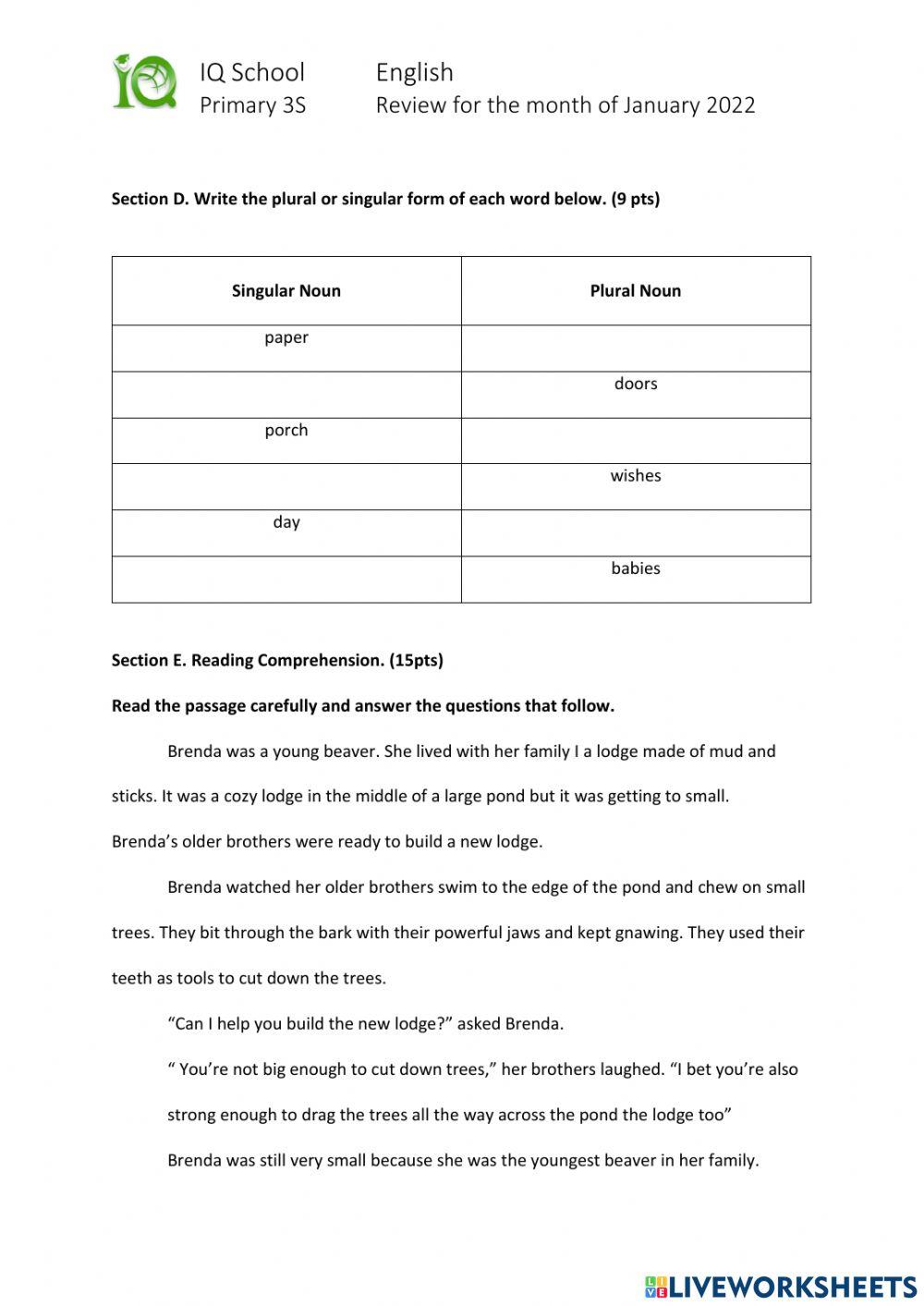 January- English- Standard