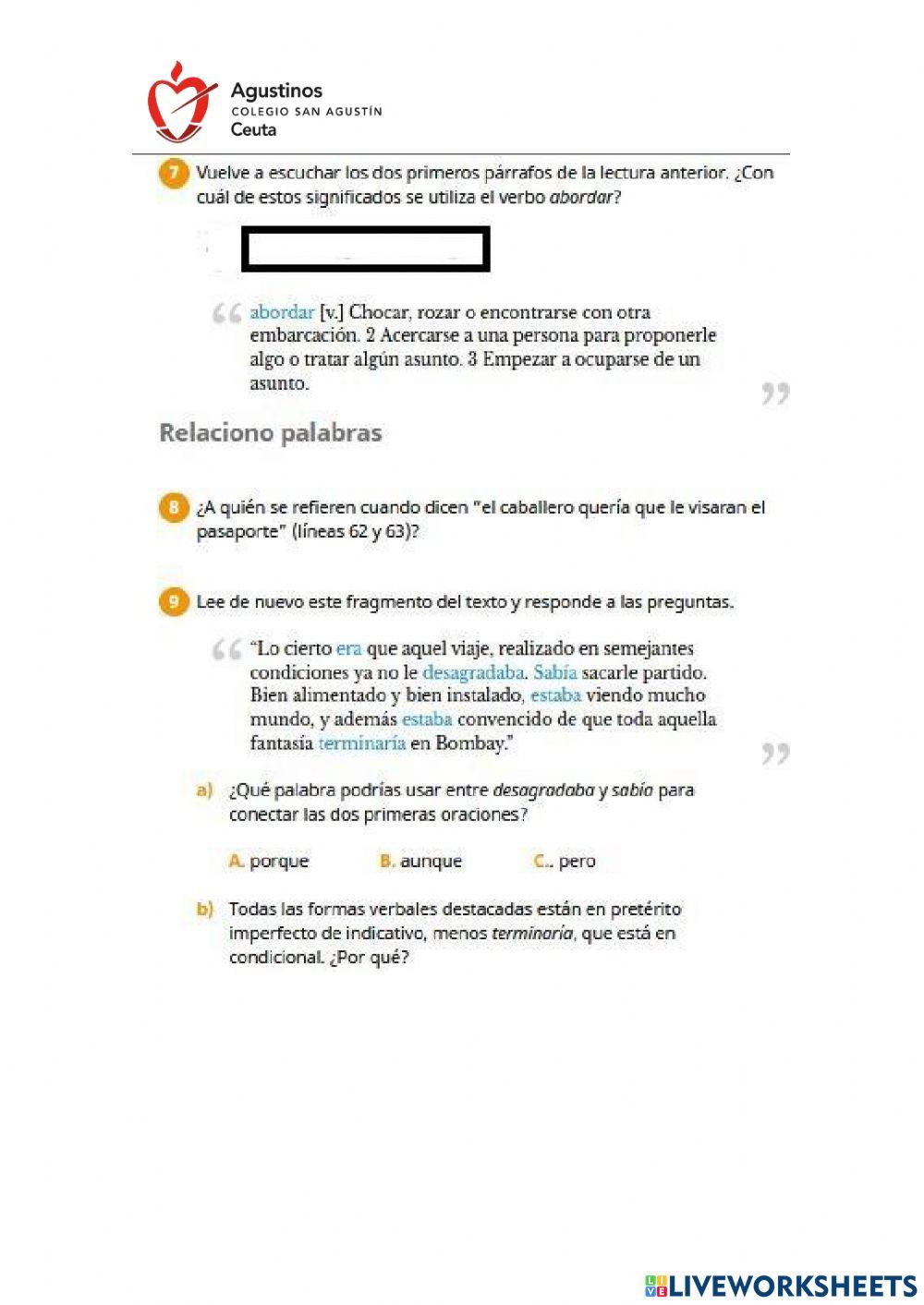 Comprensión Lectora -Maneras de Viajar- (Unidad 6)